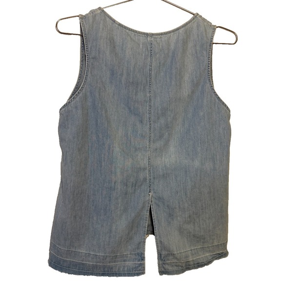 Rag & Bone V-Neck Tank Top Chambray Denim Split Back Raw Hem Medium Made in USA - Picture 4 of 6